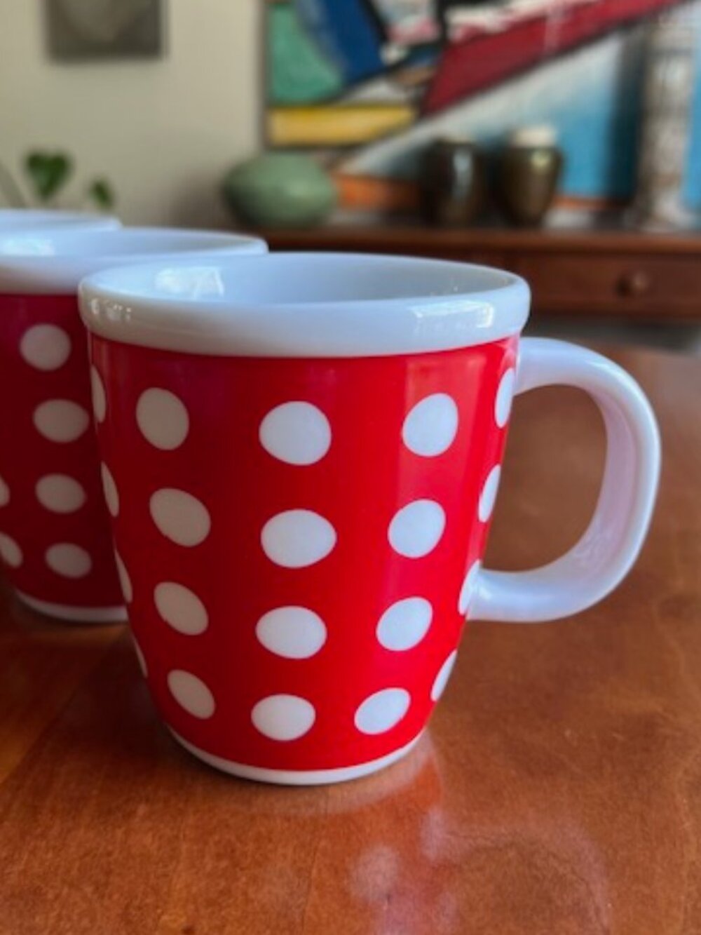 VTG Bodum Red & White Polka Dot Ceramic Coffee Tea Mug - Set of 3 - Picture 2 of 10